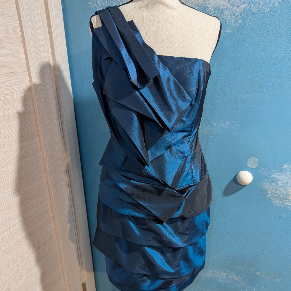 Feriani Couture Chic One Shoulder Blue Dress